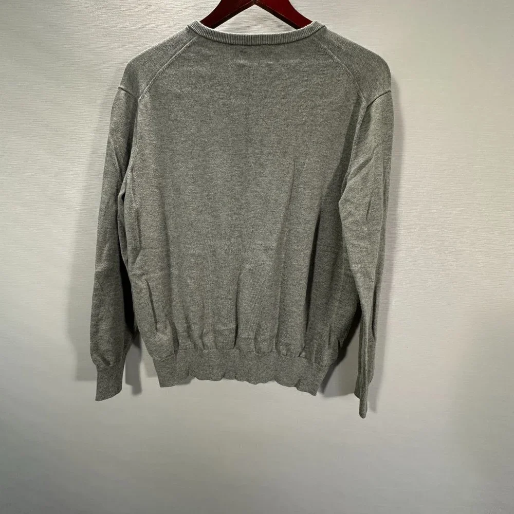 Polo Ralph Lauren Sweater Mens Medium Gray Pima Cotton V Neck Rib Cuff Pullover
